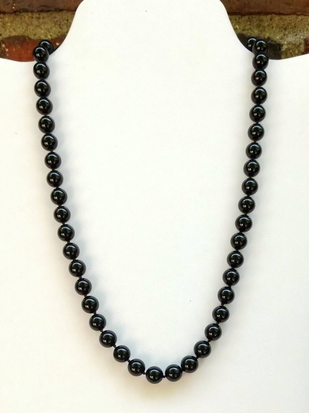 Black glass bead single strand necklace